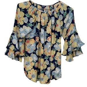 Chaps Shirt Floral Cottagecore Navy & Yellow S